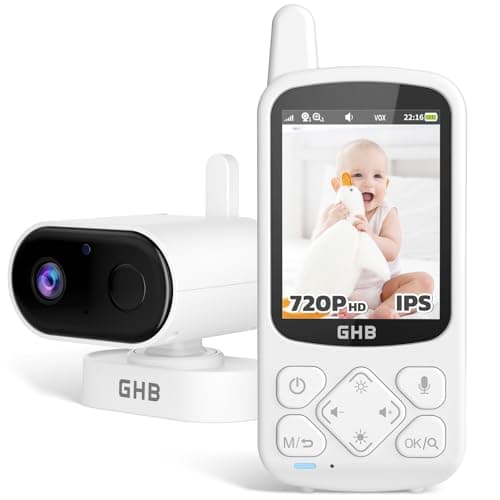 GHB Camara Vigilancia Bebe Vigilabebes con Camara con Pantalla 2.8" 720P HD 2000mAh Pantalla IPS Recargable Visión Nocturna Sensor de Temperatura VOX 8 Canciones de Cuna