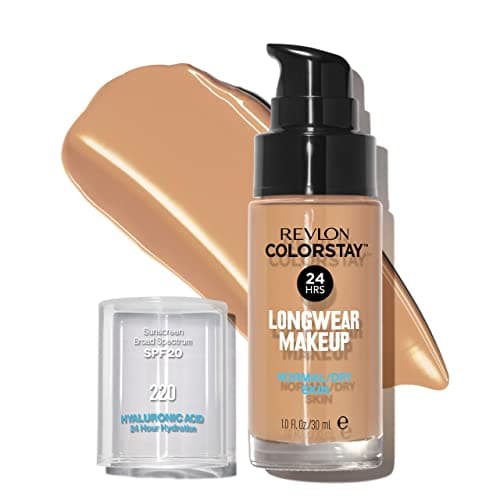 REVLON – ColorStay Makeup, Base de Maquillaje SPF 20 con Ácido Hialurónico, Sin Aceites, 24 h de Duración, Acabado Natural, Resistente al Agua, para Piel Normal y Seca, Tono 220, Natural Beige – 30 ml