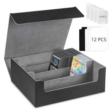 Caja De Cartas Para Mtg, Caja Cartas Magic, Card Deck Box Para 1800+ Cartas Con Compartimento, Magnetic Flip Box Con Cuero De Pu, Cajas De Almacenamiento De Tarjetas Coleccionables, Deck Box, Negro
