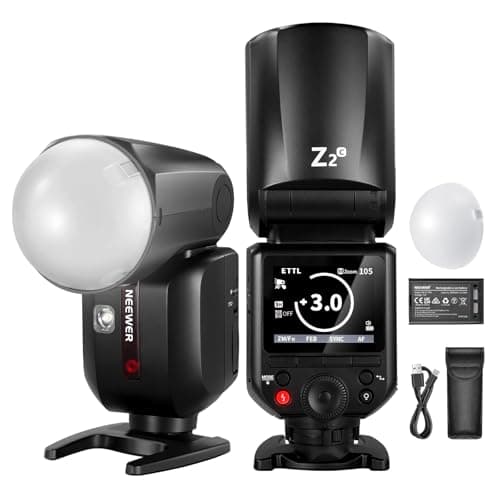 NEEWER Z2-C 2.4G TTL Flash Speedlite Cabeza Redonda Compatible con Canon, 76Ws 1/8000s HSS con Difusor, 2 Lámparas Modelar, Interfaz Mejorada, Tecla Palanca TTL/M, 3000mAh Batería, 600 Flash Potencia