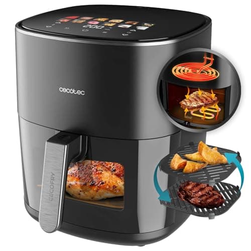Cecotec Freidora de Aire sin Aceite de 6,5L con Doble Resistencia, Plancha, Grill, Air Fryer Cecofry&Grill Duoheat 6500. 2200W, Dietética y Digital, Ventana, Temperatura Regulable 40-200°C, 12 Menús
