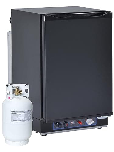 SMETA Nevera Trivalente, Nevera de Gas Butano 12V 220V, 40L, Silenciosa 0dB, Nevera Pequeña Camping para Furgoneta Autocaravana Coche Hotel Habitación Oficina, Negro