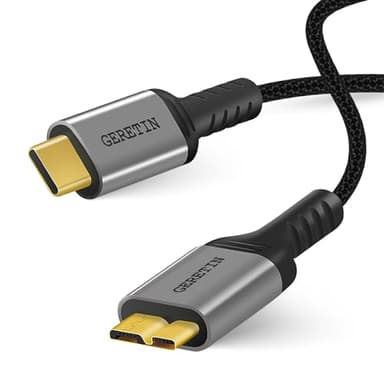 GERETIN USB C a Micro USB 3.0 0.5M Cable de Disco Duro Externo USB Tipo C a Micro B USB 3.0 Nylon Trenzado Compatible con Seagate Toshiba Canvio WD My Passport Element Galaxy S5 Note 3 Cámara HDD etc