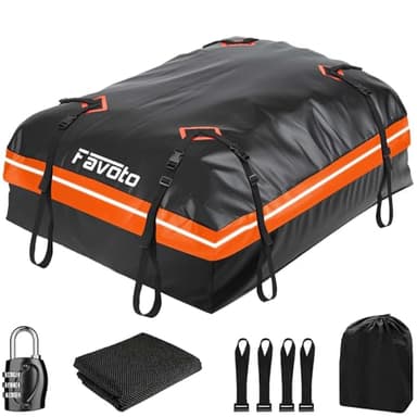 Favoto 425L Maletas de Techo Impermeable Plegable, Cofre Techo Coche Portaequipajes PVC 500D Resistente al Agua, Negro+Naranja