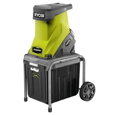 RYOBI - Biotrituradora de Cable 220V, 2500W con Ruedas - Ø máx. Rama 45mm - Cuchillas Reversibles - Protección de Sobrecarga - Capacidad 120kg/h - Recogedor 40L, Empujador - RSH2545B