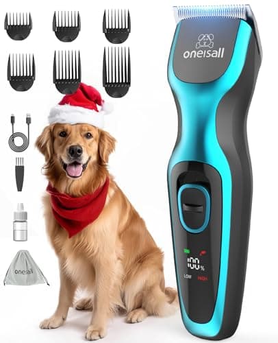 oneisall Cortapelos silencioso para perros, cortapelos profesional para perros y gatos, cortapelos eléctrico para mascotas con motor potente de 7000RPM, apto para pelo grueso de mascotas (Azul)
