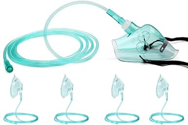 Máscara de oxígeno estándar alargada pediátrica con tubo de 6.6 pies y correa elástica ajustable, 4 paquetes, talla M