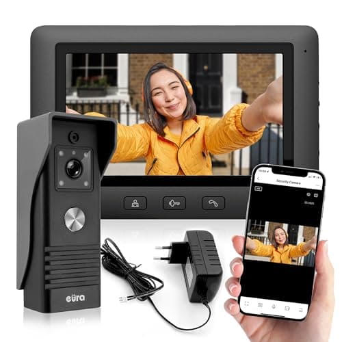 Eura VDP-45A3-TY Alpha+ Tuya videoportero WiFi, 4 Hilos, Monitor en Color de 7 Pulgadas, Negro