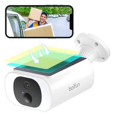 BOIFUN 2K Camara vigilancia WiFi Exterior Solar, Cámara de Seguridad sin Cables con Panel Solar Integrado, Compatible con Alexa, Reconocimiento Inteligente y alertas, Voz bidireccional（WiFi 2.4GHz）