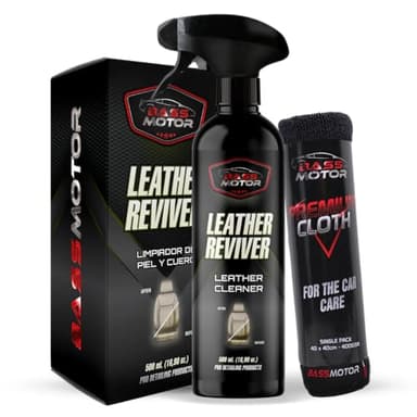 BassMotor Limpiador Cuero, Piel y Alcantara Coche Limpia, Desengrasa y Acondiciona Asientos y Tapicerias - Leather Reviver 500 ml + Bayeta Premium