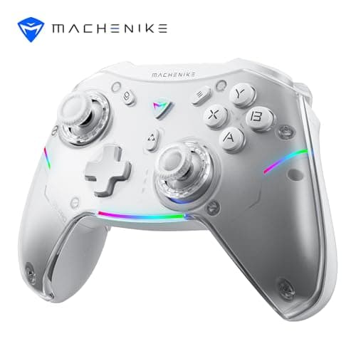 Machenike G5 Pro Mando PC Inalambrico for Windows PC,Switch,IOS&Android,Mando para PC,Hall Effect Joystick＆Triggers/Gyroscope,RGB Lights (Blanco)