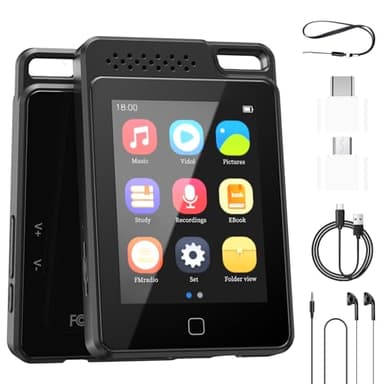 BOOTEEK Reproductor de MP3 Integrado de 64 GB con Pantalla Táctil de 2,4 ", Reproductor Música con Bluetooth 5.0 MP3 HiFi con Altavoces/E-Book/Vídeo/Radio FM/Grabadora, Tarjeta TF Ampliable a 128 GB