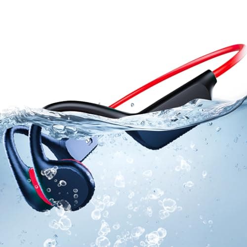 Natacion Auriculares Conduccion Osea, IPX8 Auriculares oseos para Nadar Bluetooth 5.3 Auriculares Piscina con Memoria de 32GB Auriculares conduccion osea Natacion, Reproductor de MP3 (Rotschwarz)