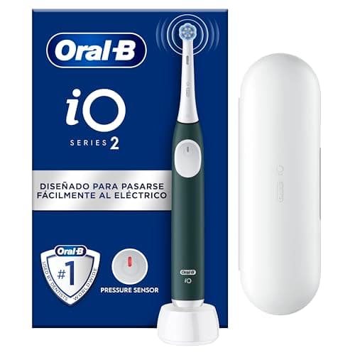 Oral-B iO 2 Cepillo de Dientes Eléctrico Verde Bosque, 1 Cabezal, 1 Estuche De Viaje, 1 Soporte de Recambios, 3 Modos De Cepillado, Sensor De Presión y Temporizador, Diseñado por Braun
