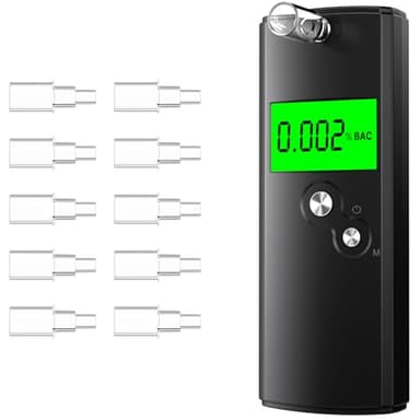 Apkezel Alcoholimetro Homologado, Alcolimetro de Alta Precisión con 10 Boquillas, Test Alcoholemia Profesional con Pantalla LCD Digital, Etilometro Portátil para Uso Doméstico y en Fiestas