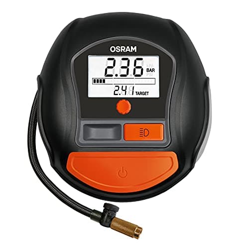 OSRAM TYREinflate 1000, inflador de neumáticos con pantalla digital y luz LED, compresor de aire portátil de 12V para neumáticos de coche, alimentación mediante mechero, inflado de neumáticos en 2min