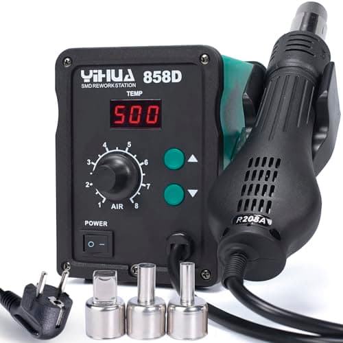 YIHUA 858D estacion soldadura aire caliente SMD desoldadura estacion de calor de 700W con temperatura y volumen de aire ajustable, control de temperatura PID, función de inicio/parada auto EU plug