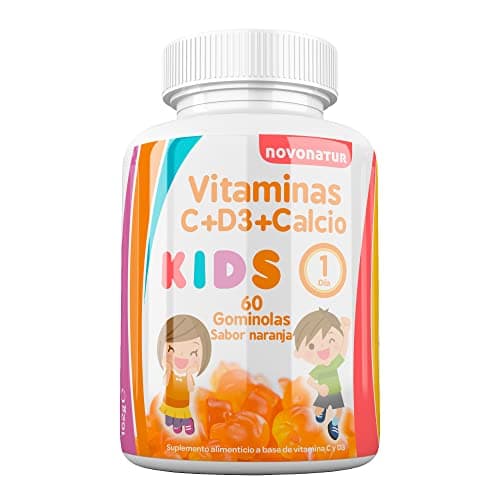 Vitaminas niños C + D + Calcio, en formato gominola o gummies masticables, fortalece el sistema inmunitario, aumenta las defensas y ayuda al crecimiento, masticables sabor a naranja