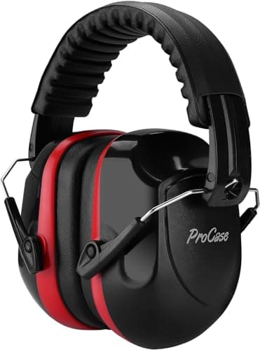 Procase Casco Antiruido, Protector Auditivo NRR 28 dB Aislante de Ruido Profesional, Casco Insonorizado Protector de Oído para Campo de Disparo, Caza -Rojo