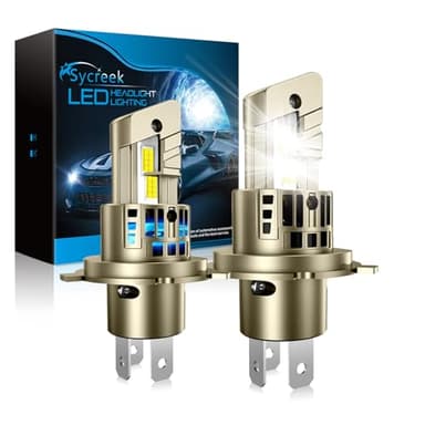 Sycreek Bombillas H4 HB2 9003 LED,80W 28000LM 6500K Blanco,1:1 Mini Diseño para el Coche Kit de Reemplazo Halógeno,2 Led H4