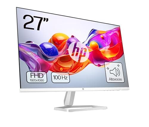 HP 527sa- Monitor de 27" FHD con Altavoces Integrados (1920x1080, IPS, 100 Hz, 5ms, 99% sRGB, 300 Nits, contraste 1500:1) Blanco con Soporte Plateado