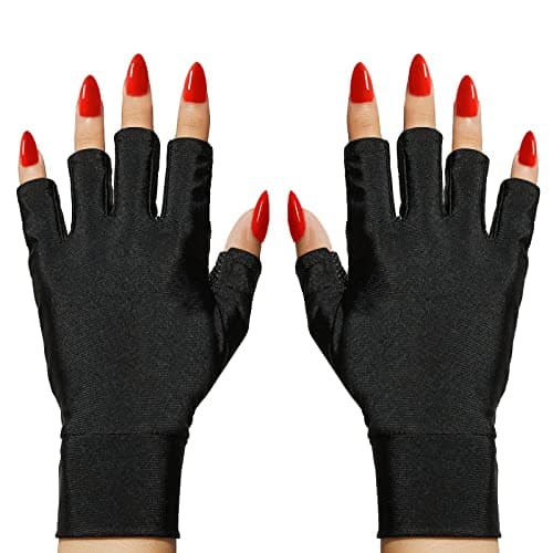 MAKARTT Guantes UV para lámpara de uñas de gel, guantes anti UV, guantes de protección UV UPF50+ para secador de manicura, guantes sin dedos para el cuidado de la piel de las uñas