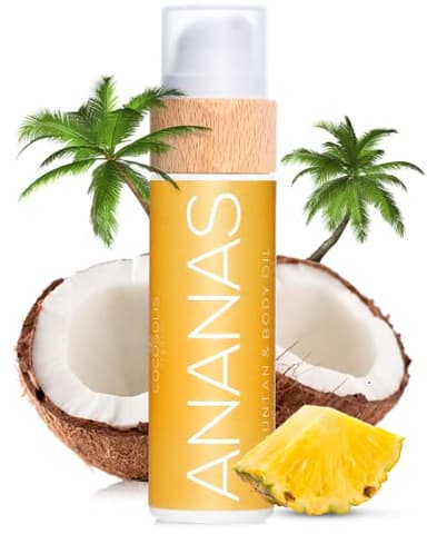 COCOSOLIS ANANAS Acelerador del bronceado - aceite de bronceado orgánico con vitamina E y aroma de piña para un bronceado intensivo rápido de chocolate - loción corporal nutritiva (110 ml)