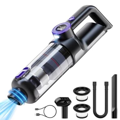 ponoseu Aspirador de Mano inalámbrico Potente 18000Pa, Aspirador para Coche, Mini Aspiradora sin Cable Coche Potente Portatil para Mascotas, Casa y Coche, 3 * 2000mAh Batería