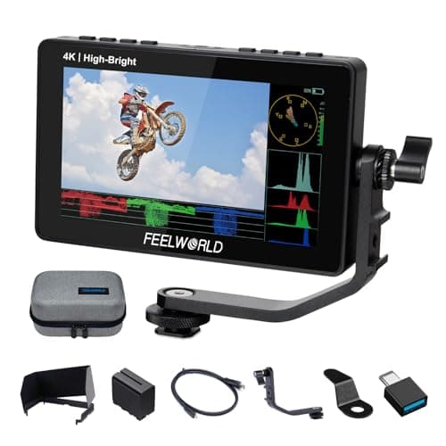 FEELWORLD F5 Prox 5.5 Pulgadas 1600nit Cámara DSLR de Monitor de Campo con Batería F970 Pantalla Táctil Forma de Onda 3D LUT Kit Externo Instalar 1920 x 1080 4K HDMI en Salida Entrada Tipo C