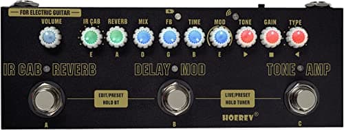 HOEREV Pedal de guitarra de efectos múltiples retardo de reverberación fase coro distorsión Overdrive Pedal de efectos múltiples para guitarra eléctrica Batería incorporada