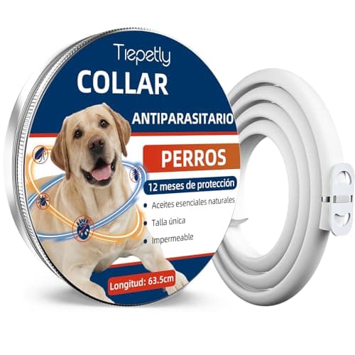 Tiepetly Collar Antiparasitario Perros, Elimina Pulgas, Garrapatas, Piojos, Collar Antipulgas Perro con Aceites Esenciales 100% Naturales, Ajustable (63.5cm)