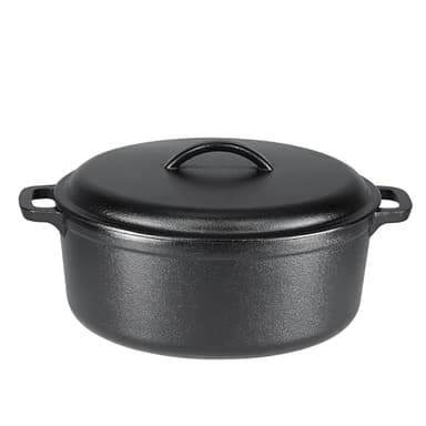 Amazon Basics Horno holandés de hierro fundido pretratado con asa doble, Redondo, 6.62 l, Negro