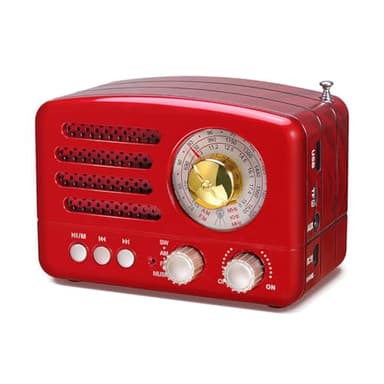 PRUNUS J-160 Am/FM/SW Radio Vintage, Radio Portatil Pequeña Bluetooth, Radio Retro con Reproductor USB/TF/AUX, Transistores Radio con Excelente Recepción, Radio Bateria Recargable de 1800mAh(Rojo)