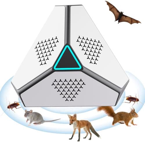 Ultrasonido para ratas, 2024 Repelente para murciélago, ultrasonidos ardilla y cucarachas, 360 ° con luz LED, repelente ultrasónico para ratones Plug-in cucarachas anti parásitos para jardín