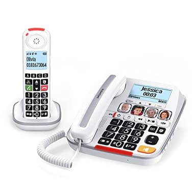 SWISSVOICE-Xtra 3355 Combo DECT-Teléfono con Cable y teléfono inalámbrico-Teclas Grandes-Contestador automático-Audio Boost-Tono de Llamada Alto- Compatible con audífonos- Bloqueo de Llamadas- Blanco