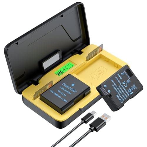 ENEGON EN-EL14 20W Cargador Rápido de Doble Batería con Almacenaje (2X 1500mAh) Compatible con Nikon D3100, D3200, D3300, D3400, D3500, D5100, D5200, D5300, D5500, D5600, Pantalla LCD