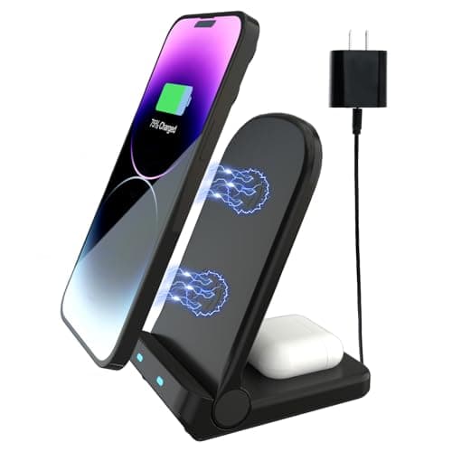Cargador inalámbrico Cargador Inalámbrico Rápido Stand, 15W Wireless Charger Estación for Phone Fast Charge Holder 2 en 1para iPhone 15 14 13 12 11 Pro MAX Plus Samsung Galaxy Google Pixel etc