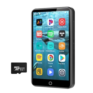 80GB Reproductor MP3 Spotify, 4" Reproductor MP3 con Bluetooth y WLAN, Pantalla Táctil Android Reproductor MP4 Soporte Audible Amazon Music Deezer Google Play, Reproductor mp3 niños