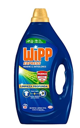 Wipp Express Limpieza Profunda + Higiene & Antiolores (35 lavados), detergente líquido quitamanchas, detergente para lavadora para coladas higiénicamente limpias