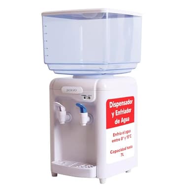 SOGO Dispensador de Agua Fría y Natural 7L - Dispensador de Agua Garrafa de 7L con Bandeja Antigoteo Extraíble - Compatible con Botellas de 0,7L hasta 7L - Incluye 2 Adaptadores