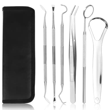 VMUTGA 6 Piezas Kit de Dentista Para Eliminar el Sarro, Kit de Limpieza e Higiene Dental de Acero Inoxidable Premium, Dental Cuidado Kit Para Hombres, Mujeres, Niños y Mascota