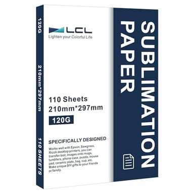LCL Papel de sublimación A4, 210x297 mm, 110 Hojas, 120 g/m², Compatible con la Impresora de sublimación EPSON, SAWGRASS, RICOH, Brother