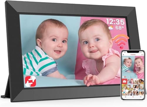 Frameo Marco de Fotos Digital WiFi 10.1 Pulgadas, Memoria Incorporada 32GB, HD 1280x800 IPS, Pantalla Táctil para Fotos/Videos, Soporte Multilingüe, Rotación Automática, Montaje en Pared