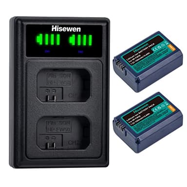 Hisewen 2Pack NP-FW50 Batería y Cargador Dual para Sony A6000, A6100, A6300, A6400, A6500, A7, A7 II, A7S A7S II, A7R, A7R II, NEX-7, NEX-6, ZV-E10 Cámara.