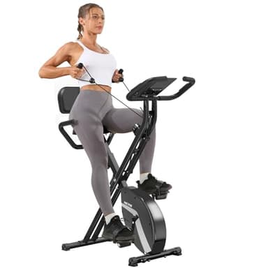 Bicicleta Estática, Micyox MX-600 Bicicleta de Ciclismo Interior Plegable Magnética con Pantalla LCD y Sensor de Frecuencia Cardíaca, Bicicleta con Bandas de Resistencia que Ahorra Espacio