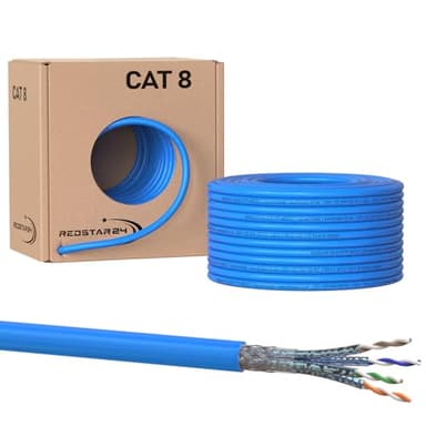 RedStar24 CAT 8 Cable Ethernet 50m - Cable de Red CAT8.1 LAN Cobre Cable de Datos CAT.8 Gigabit S/FTP Categoria 8, Libre de Halógenos PIMF PoE 40Gbit Conexión de Red, RoHS, AWG 22/1, 50 Metros