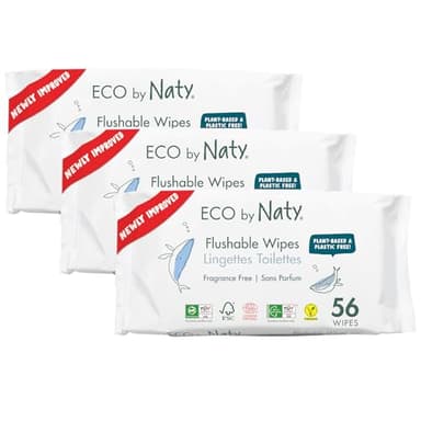 Eco by Naty Toallitas desechables wc para bebés - Toallitas húmedas compostables y de origen vegetal, sin productos químicos e hipoalergénicas, seguras para la piel sensible, 168 unidades (3x56)