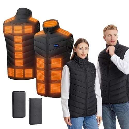 Comius Sharp Chaleco Calefactable Hombre Mujer, Chaleco Calefactable con 2 Bateria 10000mAh, Chalecos Calefactables Hombre 21 Zonas de Calentamiento 3 Temperaturas Niveles para Esquí Pesca, XL