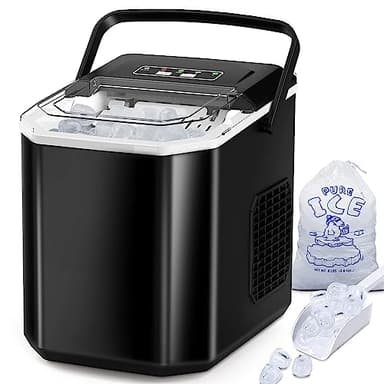 FOOING Máquina de Hielo Portátil,Máquina de Cubitos de Hielo Compacta de Encimera,6 Mintues rápida máquina de hacer hielo,Máquinas de hielo autolimpiables para el hogar,2 tamaños de hielo