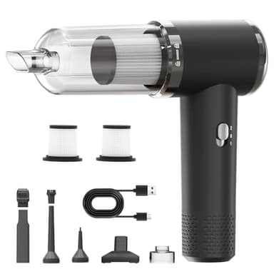 Aspirador de Mano, 12000Pa Mini Aspiradora de Mano Sin Cable para Coche y Hogar, 3 en 1 Aspirador Coche Potente 5200mAh Aspiratore Auto con Carga USB, Eliminación Pelo Mascotas + 2 Filtros Lavables